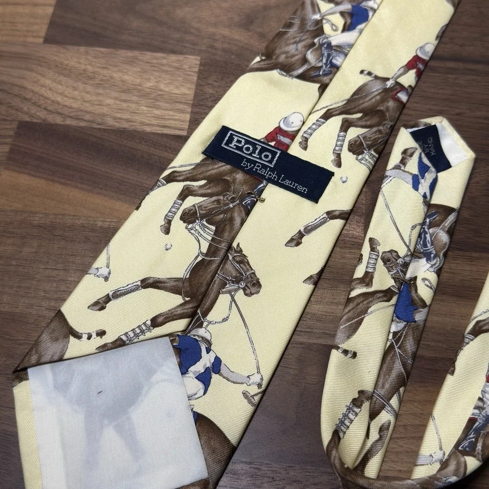 Rare VTG Polo Ralph Lauren Polo Players Horses Silk Tie Equestrian Hand Made USA